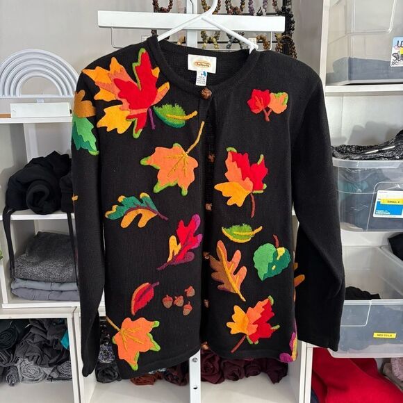 Colorful Leaf Embroidered Cardigan vintage Talbots women’s small novelty - Picture 3 of 6